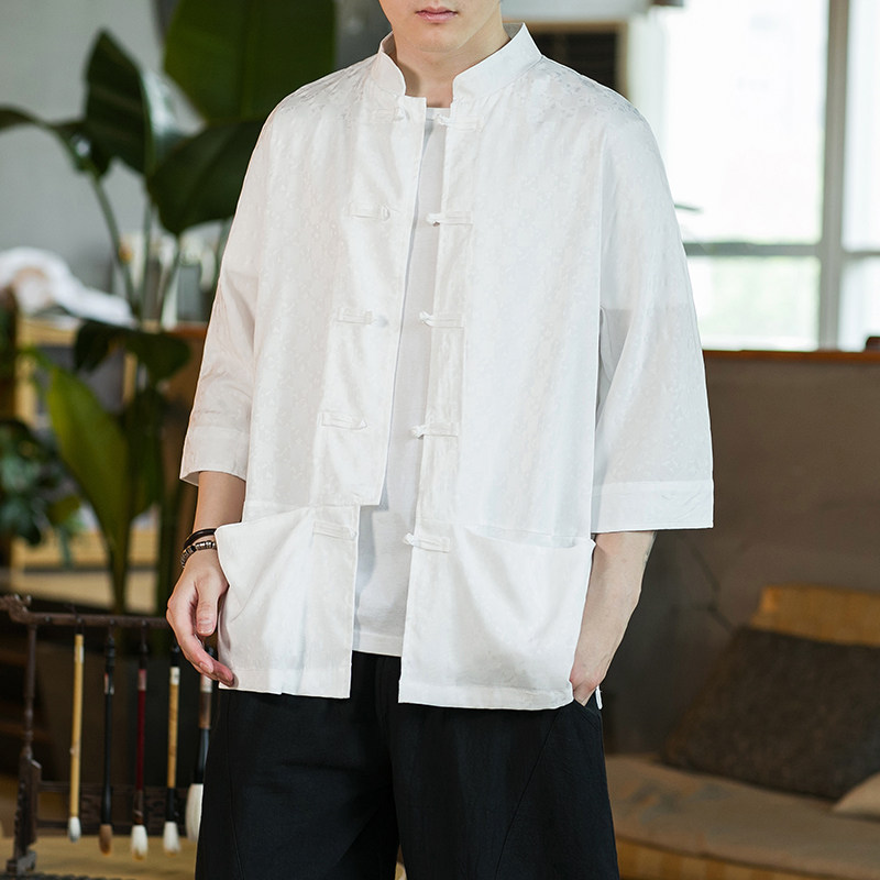 咖啡厅黑色 2024新款夏季男士复古冰丝大码风衬衫A032/C70/75图片