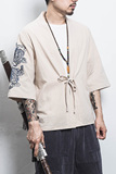 白墙风夏装男士汉服龙刺绣开衫卡其色A032/KS002/50控68，男装衬衫，电商A032