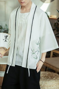 咖啡厅风竹子刺绣七分袖开衫汉服防晒衣白色A032/2205/50控68图片