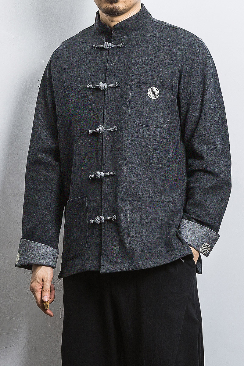 白墙风春装男士盘扣牛仔刺绣夹克黑色A032/NY22/120控148,男装夹克,电商A032