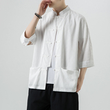 无影墙白色2024新款夏季男士复古冰丝大码风衬衫A032/C70/75，男装衬衫，电商A032