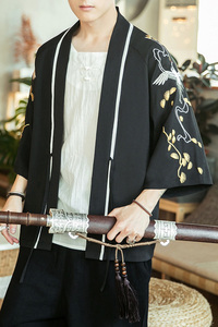 咖啡厅风仙鹤刺绣七分袖开衫汉服防晒衣黑色A032/2208/50控68图片