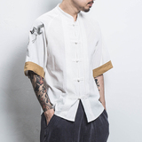 白墙风男士短袖衬衫仙鹤刺绣衬衣卡其A032/DS003/50控68，男装衬衫，电商A032