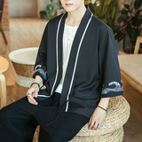 咖啡厅风海浪刺绣七分袖开衫汉服防晒衣白色A032/2207/50控68，男装衬衫，电商A032