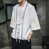 W基地风夏装新款龙腾刺绣汉服开衫衬衫白色A032/2204/50控68，男装衬衫，电商A032