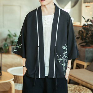 咖啡厅风竹子刺绣七分袖开衫汉服防晒衣黑A032/2205/50控68图片