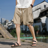 西兴桥边卡其2024新款大码五分运动休闲沙滩裤男A032/DK2301/35，男装休闲裤，电商A032