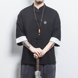 白墙风夏装男士七分袖衬衫棉麻短袖衬衣麻本A032/C66/55控68，男装衬衫，电商A032