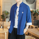风夏装佳乐男士七分袖衬衫棉麻短袖衬衣藏青A032/C66/55控68，男装衬衫，电商A032