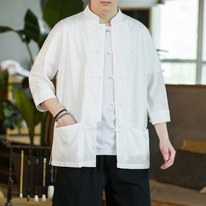 咖啡厅黑色 2024新款夏季男士复古冰丝大码风衬衫A032/C70/75图片