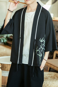 咖啡厅风竹子刺绣七分袖开衫汉服防晒衣黑A032/2205/50控68图片