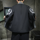 W基地风圆龙刺绣七分袖开衫汉服防晒衣黑色A032/2201/50控68，男装衬衫，电商A032