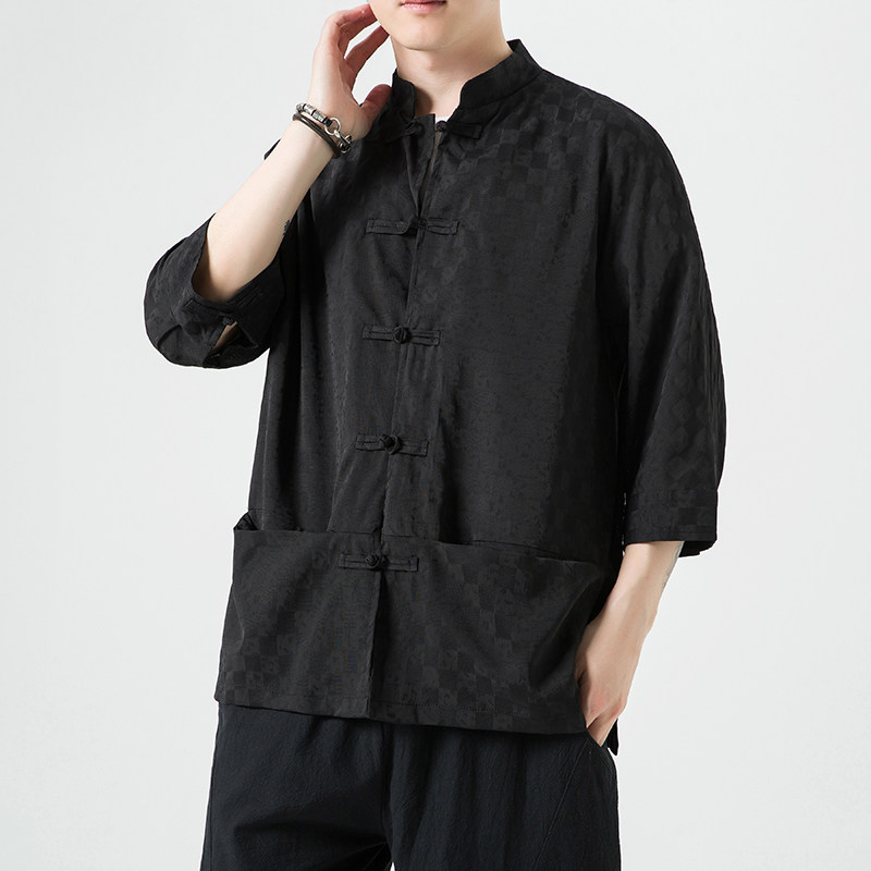 无影墙黑色 2024新款夏季男士复古冰丝大码风衬衫A032/C70/75图片