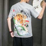 风夏装山海经系列情侣印花男士短袖T恤衫虎鲛黑A032/T105/35，男装T恤，电商A032
