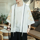 咖啡厅风龙凤刺绣七分袖开衫汉服防晒衣白色A032/2206/50控68，男装衬衫，电商A032