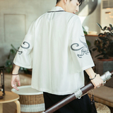 咖啡厅风夏装银龙刺绣汉服开衫衬衫白色A032/2202/50控68，男装衬衫，电商A032