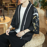 咖啡厅风仙鹤刺绣七分袖开衫汉服防晒衣黑色A032/2208/50控68，男装衬衫，电商A032