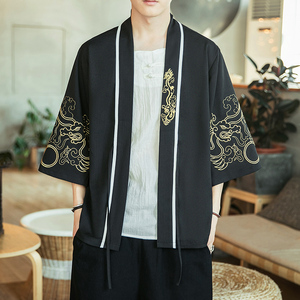 咖啡厅风夏装新款龙腾刺绣汉服开衫衬衫黑色A032/2204/50控68图片