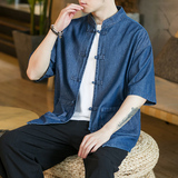咖啡厅深蓝2023新款夏季男士复古牛仔大码风衬衫A032/C71/65，男装衬衫，电商A032