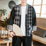 咖啡厅夏装风拼接撞色格子开衫汉服T恤男A032/1822/特P40，男装衬衫，电商A032