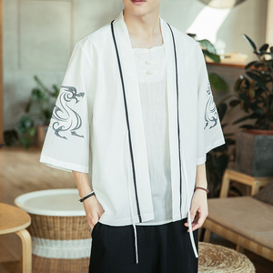 咖啡厅 风夏装银龙刺绣汉服开衫衬衫白色 A032/2202/50控68图片