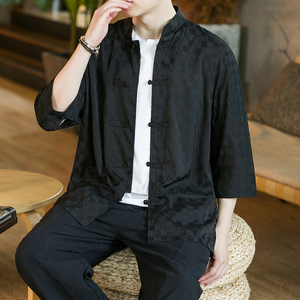 咖啡厅黑色 2024新款夏季男士复古冰丝大码风衬衫A032/C70/75图片