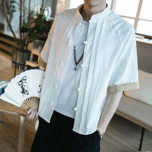 咖啡厅 风男士短袖衬衫金龙刺绣衬衣白色A032/DS001/50控68,男装衬衫,电商A032