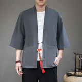 夏季风纯色汉服开衫麻本色七分袖铜钱道袍A032/KS006/60控78，男装衬衫，电商A032