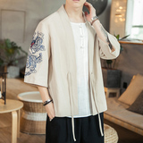 咖啡厅风夏装男士汉服龙刺绣开衫黑色A032/KS002/50控68，男装衬衫，电商A032