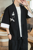 咖啡厅风夏装男士汉服仙鹤刺绣开衫黑色A032/KS003/50控68，男装衬衫，电商A032