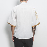 白墙风男士短袖衬衫金龙刺绣衬衣白色A032/DS001/50控68，男装衬衫，电商A032