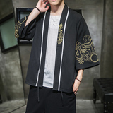 W基地风夏装新款龙腾刺绣汉服开衫衬衫白色A032/2204/50控68，男装衬衫，电商A032