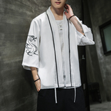 W基地风夏装银龙刺绣汉服开衫衬衫白色A032/2202/50控68，男装衬衫，电商A032