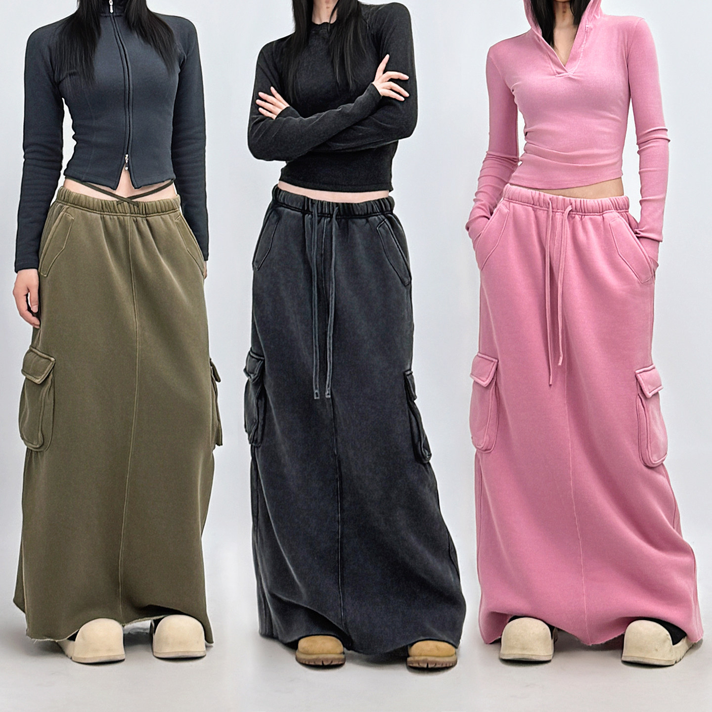 美式复古街头辣妹风工装半身裙