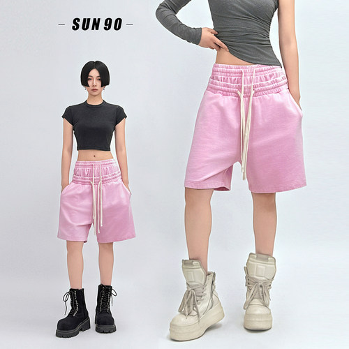 美式街头巴黎风纯棉高腰五分短裤