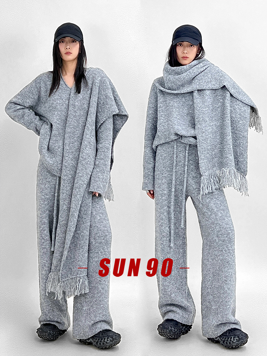 高级感慵懒风羊毛针织套装