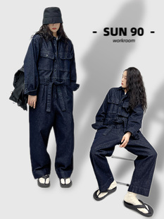 连身裤 SUN90 丹宁工装 女春秋别致酷飒风复古美式 酷飒风牛仔连体裤