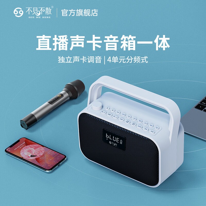 不见不散户外K歌蓝牙音响麦克风播放器声卡一体便携式广场舞音箱