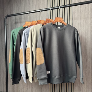 设计师款！重磅针织面料！麂皮绒补丁！冬季新款男士时尚加绒卫衣