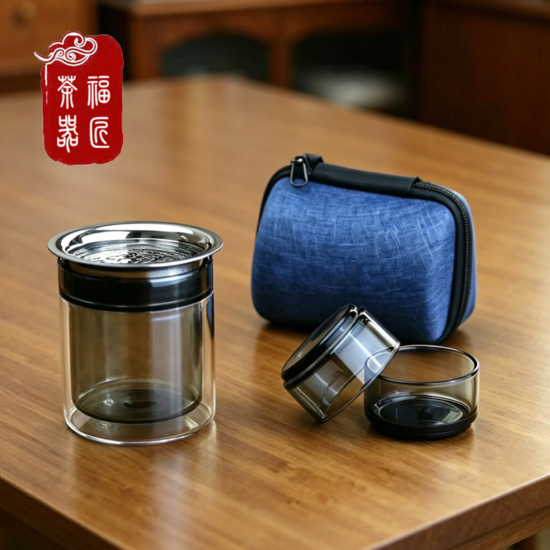 耐高温玻璃双层防烫一壶二杯旅行旅行茶具