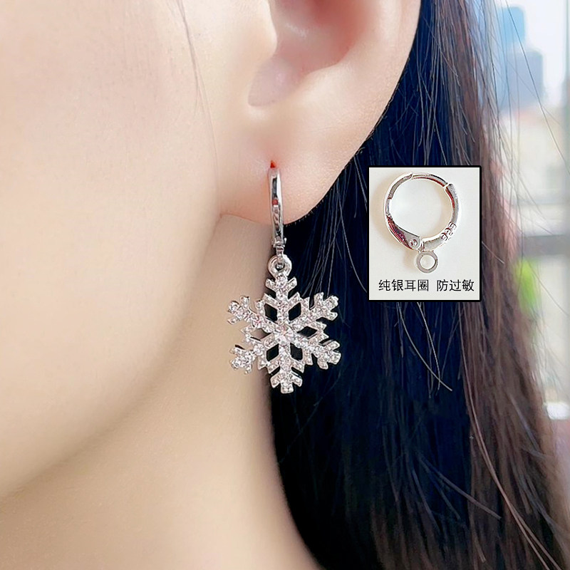 新款999纯银防过敏雪花耳环女款时尚气质秋冬百搭耳饰品冰花耳坠