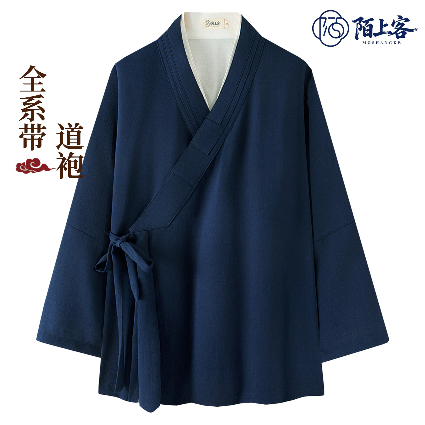 陌上客系带道袍夏季竹节麻