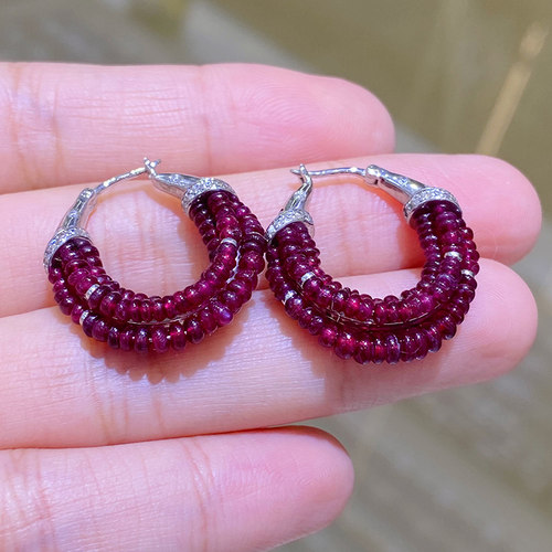 低调的高级天然红宝石耳圈纯银镶嵌百搭款排戒戒指耳钉珠宝