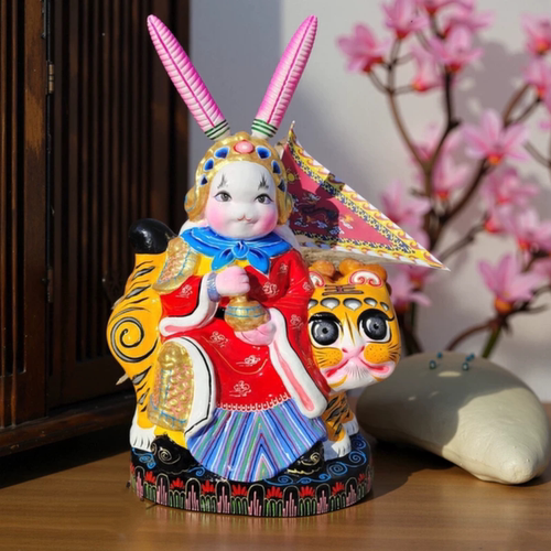 福兔祥北京纪念品非遗泥彩塑兔儿爷手工泥人桌面摆件节日伴手礼物