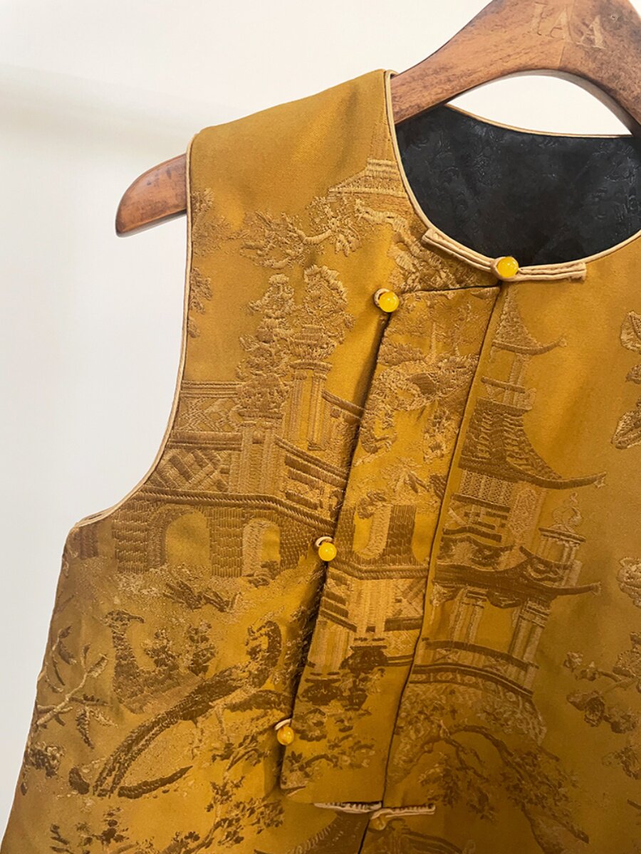 PAVILIONS AND PAVILIONS NEW CHINESE EMBROIDERY ROUND NECK IMPROVED LOOSE RETRO PARTIAL PLACKET TANG VEST TOP WOMEN