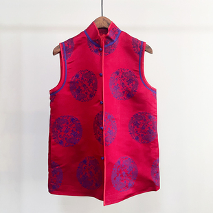 过年新装 新中式真丝花蕾缎团龙滚边工艺坎肩背心唐装棉马甲上衣
