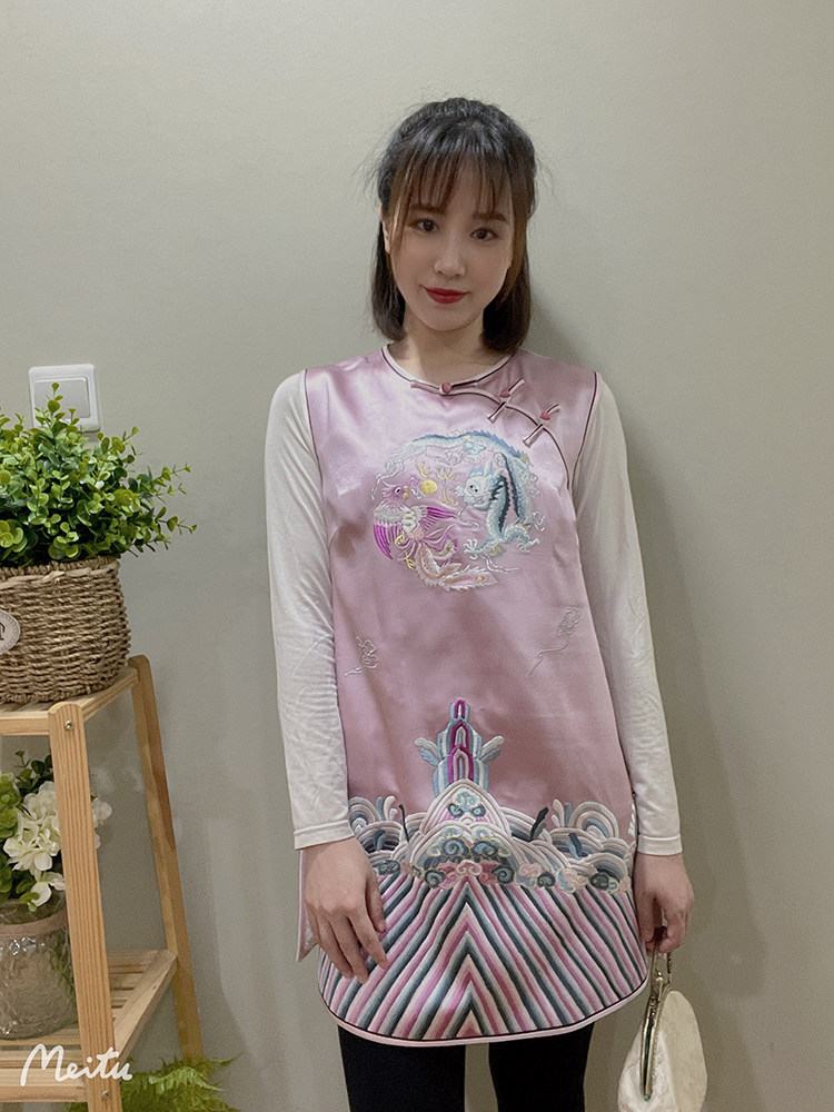 龙凤呈祥海水江崖刺绣花棉女上衣