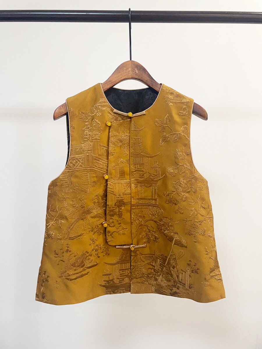 PAVILIONS AND PAVILIONS NEW CHINESE EMBROIDERY ROUND NECK IMPROVED LOOSE RETRO PARTIAL PLACKET TANG VEST TOP WOMEN