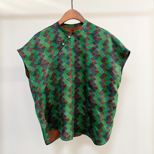 夏日新款 国风真丝花萝桑蚕丝香云纱祥云纹宽松连襟小袖衬衫上衣