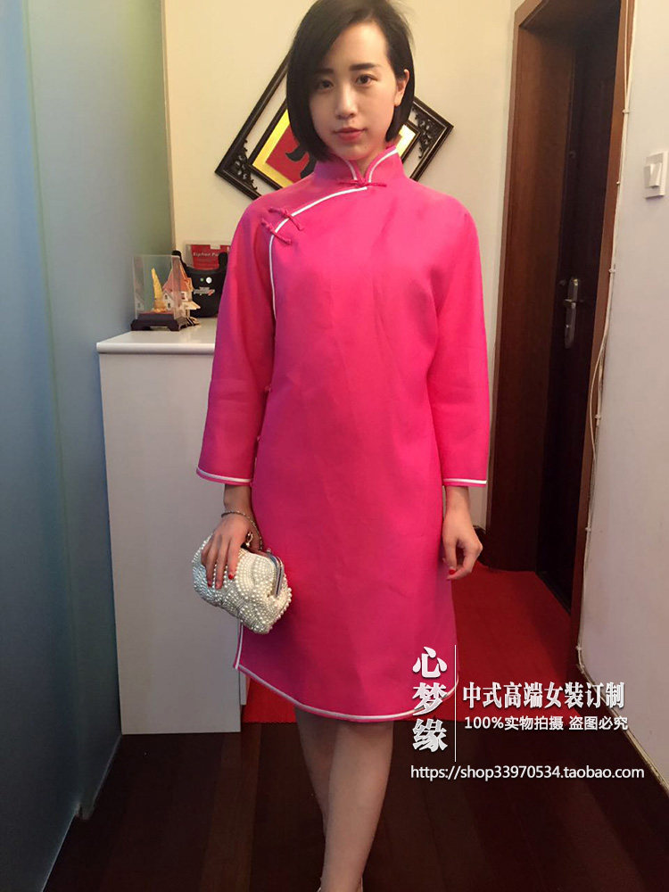 新款文艺女神范中式纯色改良旗袍
